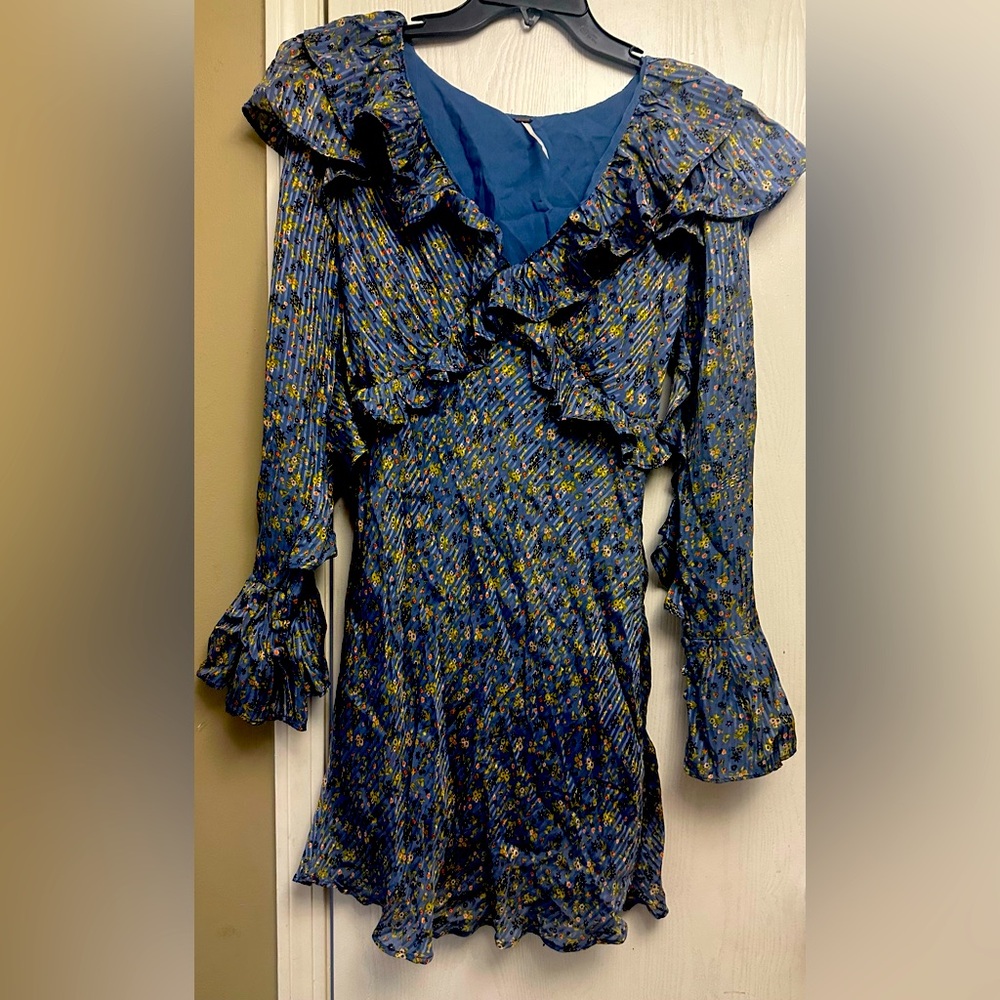 Free People Blue Floral Long Sleeve Dress